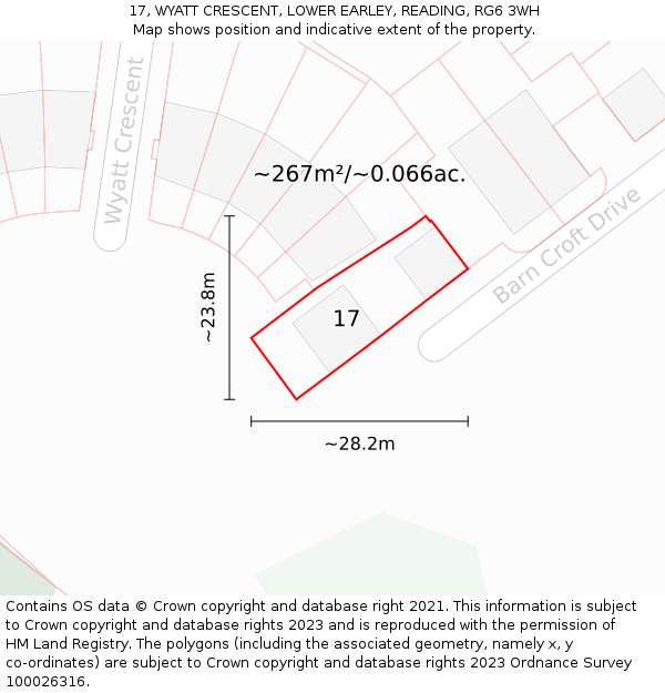 17, WYATT CRESCENT, LOWER EARLEY, READING, RG6 3WH: Plot and title map