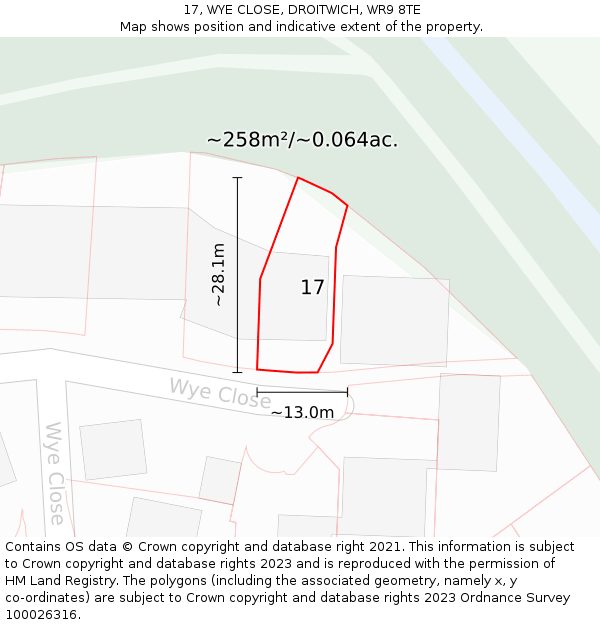 17, WYE CLOSE, DROITWICH, WR9 8TE: Plot and title map
