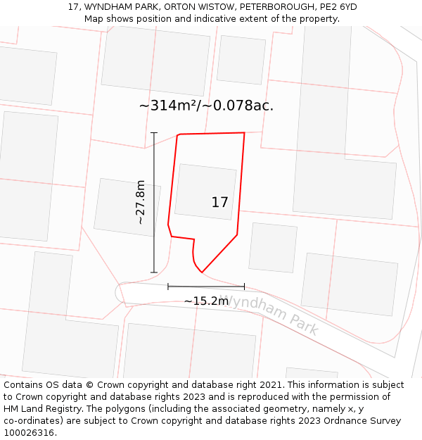 17, WYNDHAM PARK, ORTON WISTOW, PETERBOROUGH, PE2 6YD: Plot and title map