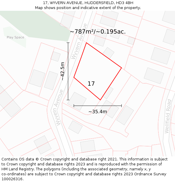 17, WYVERN AVENUE, HUDDERSFIELD, HD3 4BH: Plot and title map
