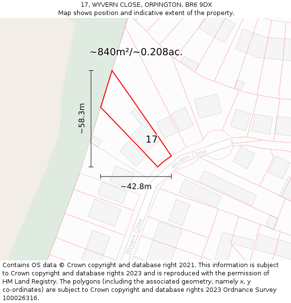17, WYVERN CLOSE, ORPINGTON, BR6 9DX: Plot and title map