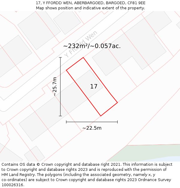 17, Y FFORDD WEN, ABERBARGOED, BARGOED, CF81 9EE: Plot and title map