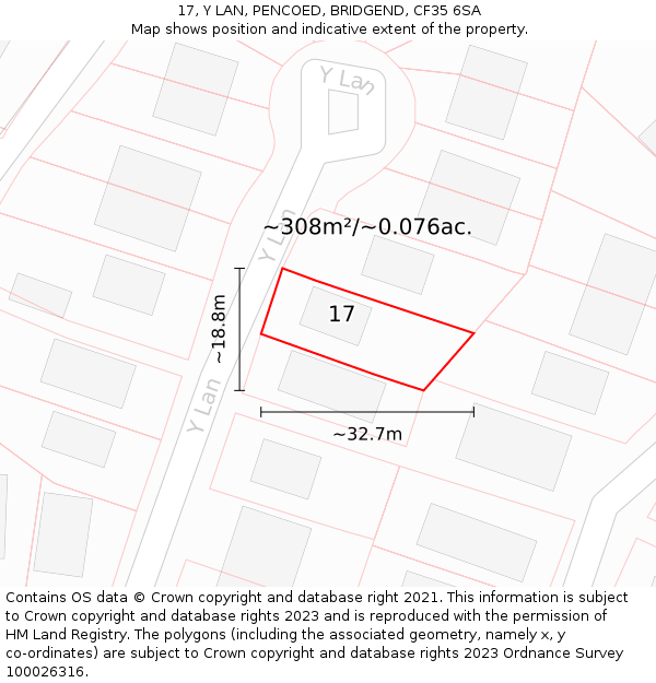 17, Y LAN, PENCOED, BRIDGEND, CF35 6SA: Plot and title map