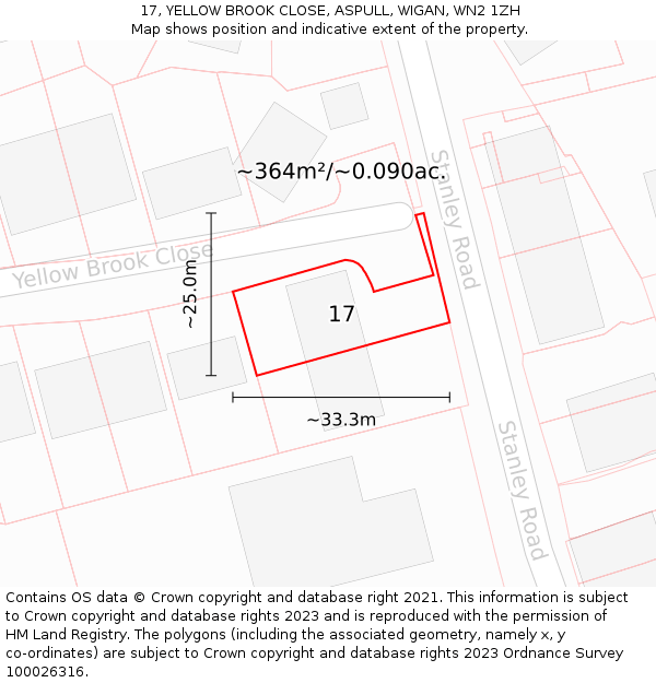 17, YELLOW BROOK CLOSE, ASPULL, WIGAN, WN2 1ZH: Plot and title map
