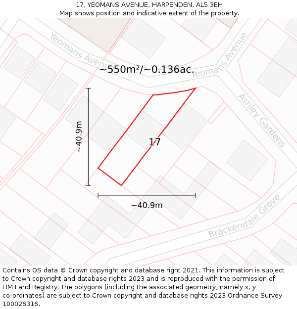 17, YEOMANS AVENUE, HARPENDEN, AL5 3EH: Plot and title map
