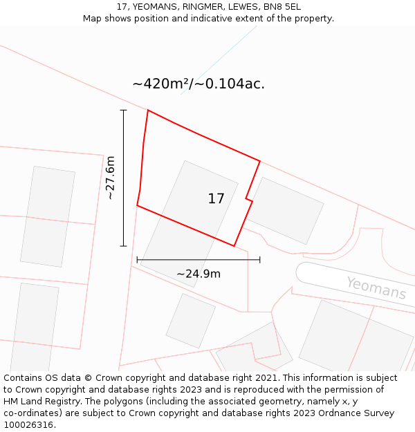17, YEOMANS, RINGMER, LEWES, BN8 5EL: Plot and title map