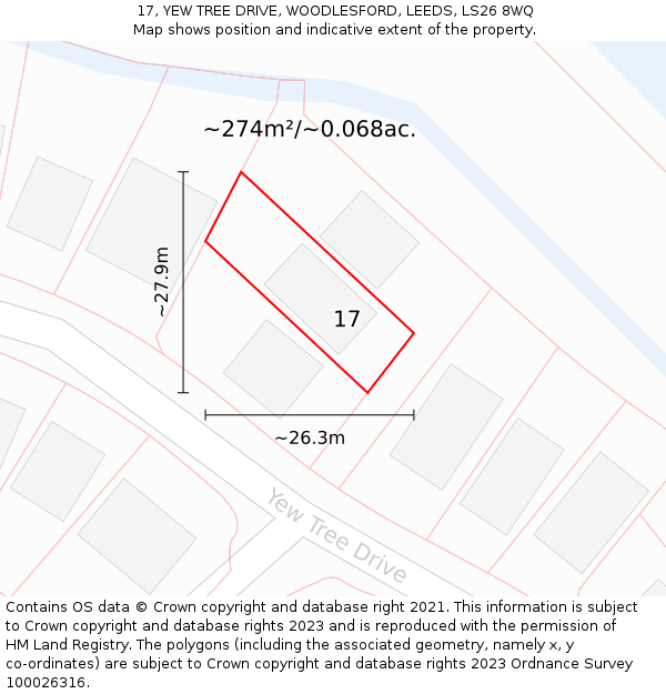 17, YEW TREE DRIVE, WOODLESFORD, LEEDS, LS26 8WQ: Plot and title map