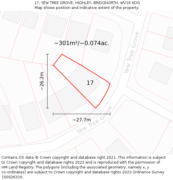 17, YEW TREE GROVE, HIGHLEY, BRIDGNORTH, WV16 6DG: Plot and title map