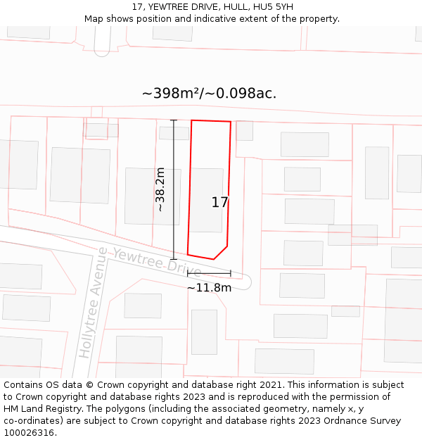 17, YEWTREE DRIVE, HULL, HU5 5YH: Plot and title map