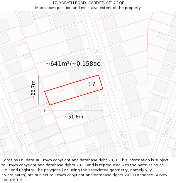 17, YORATH ROAD, CARDIFF, CF14 1QB: Plot and title map
