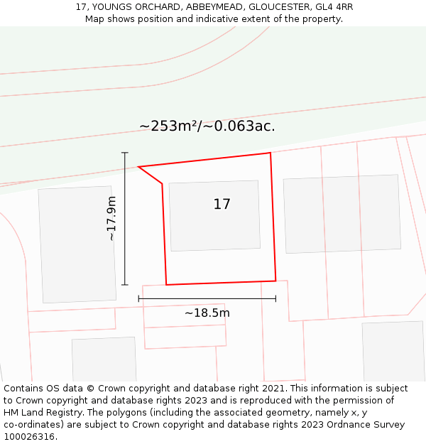 17, YOUNGS ORCHARD, ABBEYMEAD, GLOUCESTER, GL4 4RR: Plot and title map