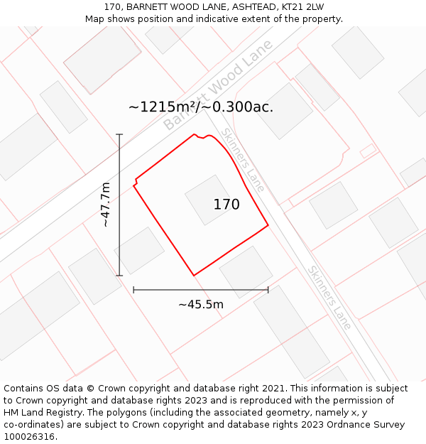 170, BARNETT WOOD LANE, ASHTEAD, KT21 2LW: Plot and title map