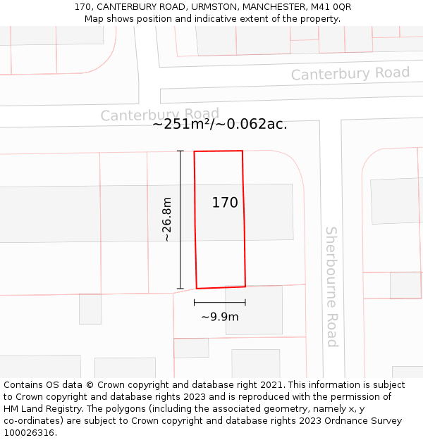170, CANTERBURY ROAD, URMSTON, MANCHESTER, M41 0QR: Plot and title map