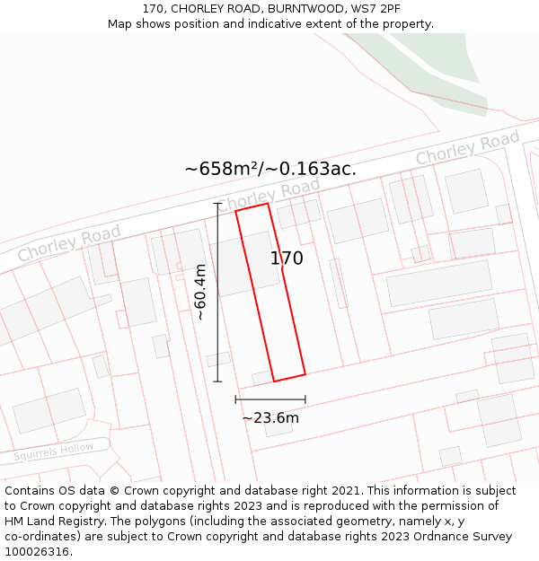 170, CHORLEY ROAD, BURNTWOOD, WS7 2PF: Plot and title map