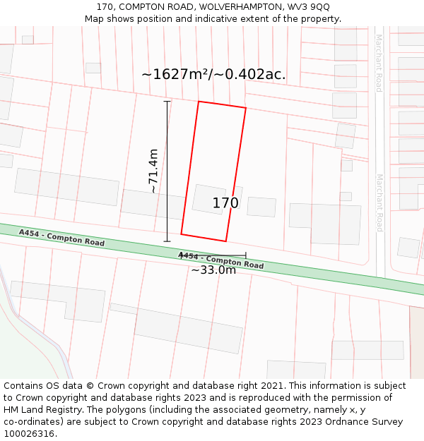 170, COMPTON ROAD, WOLVERHAMPTON, WV3 9QQ: Plot and title map