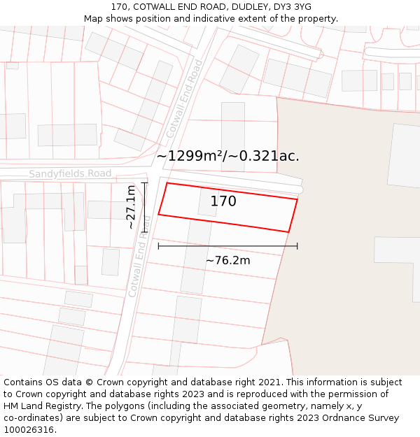 170, COTWALL END ROAD, DUDLEY, DY3 3YG: Plot and title map