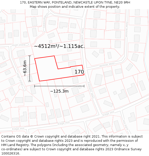 170, EASTERN WAY, PONTELAND, NEWCASTLE UPON TYNE, NE20 9RH: Plot and title map