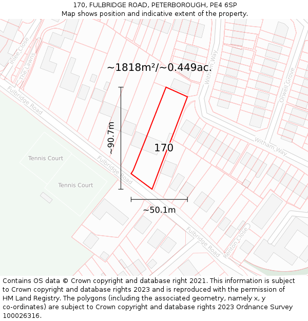 170, FULBRIDGE ROAD, PETERBOROUGH, PE4 6SP: Plot and title map