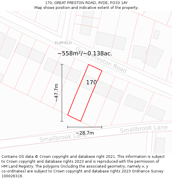 170, GREAT PRESTON ROAD, RYDE, PO33 1AY: Plot and title map