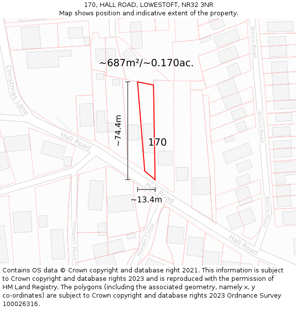 170, HALL ROAD, LOWESTOFT, NR32 3NR: Plot and title map