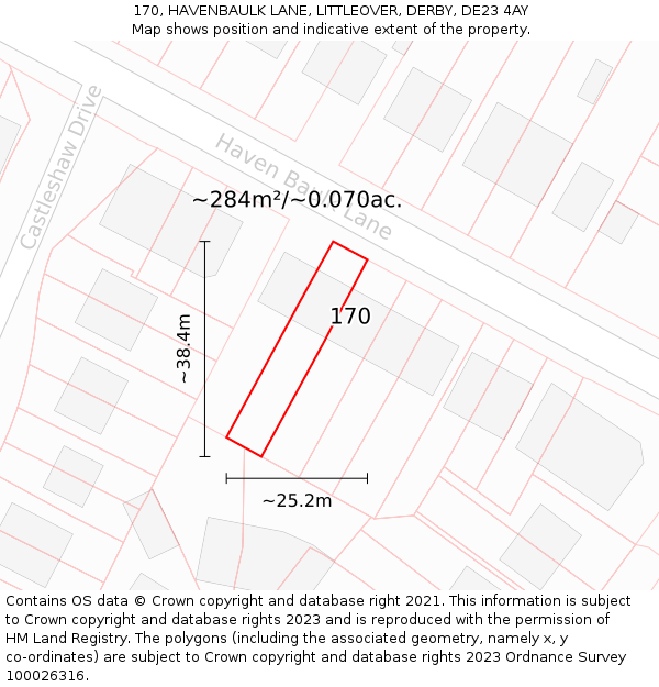 170, HAVENBAULK LANE, LITTLEOVER, DERBY, DE23 4AY: Plot and title map