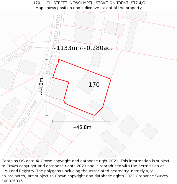 170, HIGH STREET, NEWCHAPEL, STOKE-ON-TRENT, ST7 4JG: Plot and title map