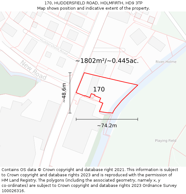 170, HUDDERSFIELD ROAD, HOLMFIRTH, HD9 3TP: Plot and title map