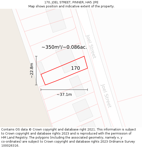 170, JOEL STREET, PINNER, HA5 2PE: Plot and title map