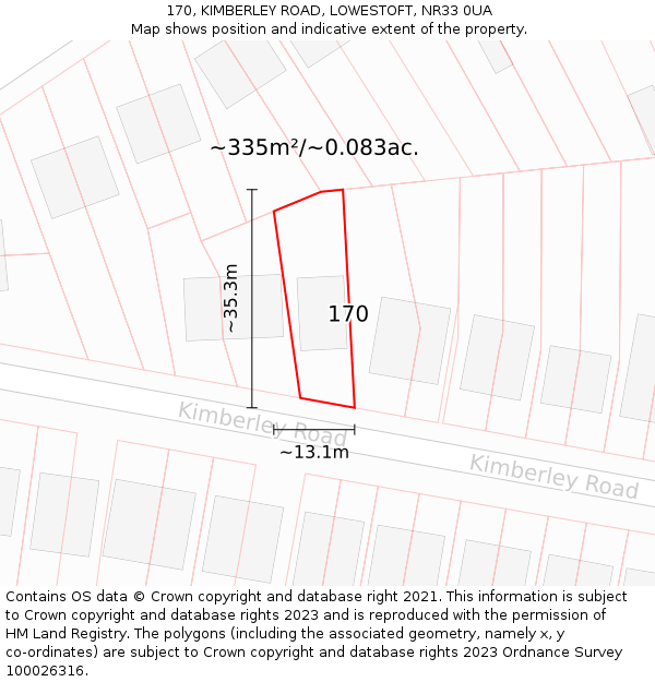 170, KIMBERLEY ROAD, LOWESTOFT, NR33 0UA: Plot and title map