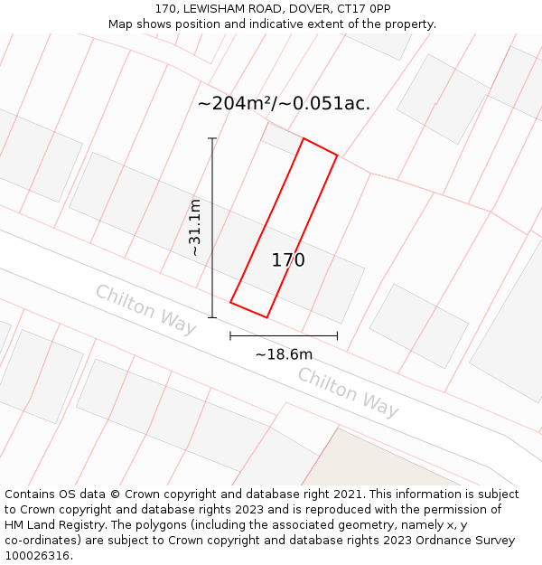 170, LEWISHAM ROAD, DOVER, CT17 0PP: Plot and title map