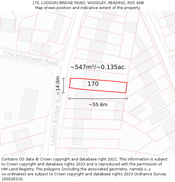170, LODDON BRIDGE ROAD, WOODLEY, READING, RG5 4AB: Plot and title map