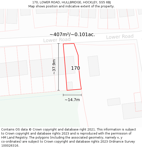 170, LOWER ROAD, HULLBRIDGE, HOCKLEY, SS5 6BJ: Plot and title map