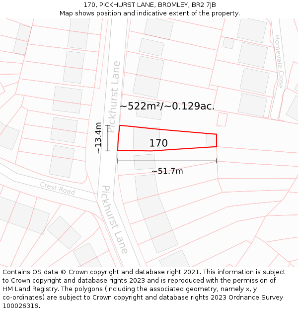 170, PICKHURST LANE, BROMLEY, BR2 7JB: Plot and title map