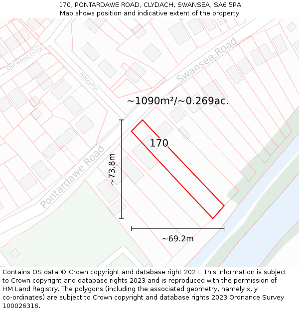 170, PONTARDAWE ROAD, CLYDACH, SWANSEA, SA6 5PA: Plot and title map