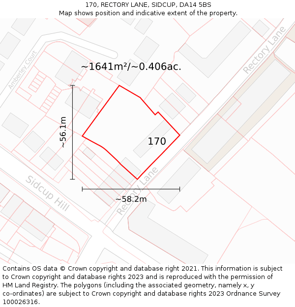 170, RECTORY LANE, SIDCUP, DA14 5BS: Plot and title map