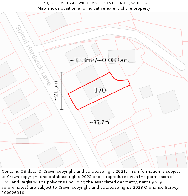 170, SPITTAL HARDWICK LANE, PONTEFRACT, WF8 1RZ: Plot and title map