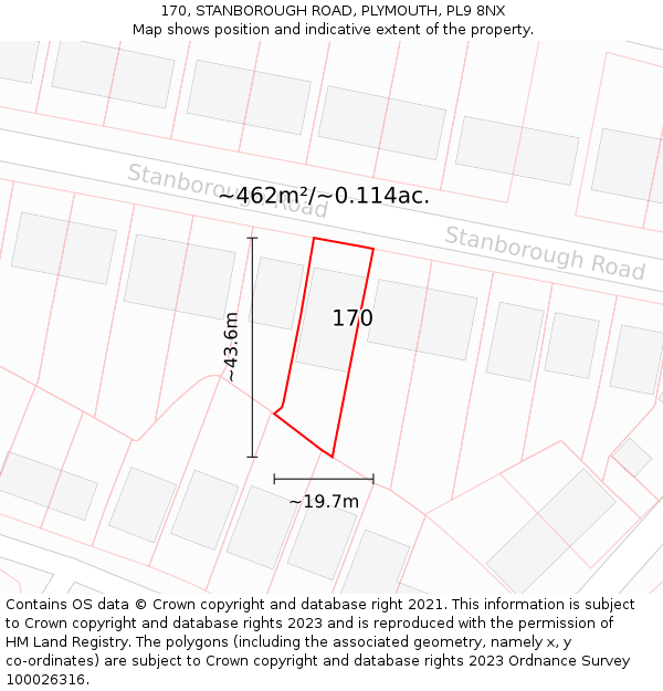 170, STANBOROUGH ROAD, PLYMOUTH, PL9 8NX: Plot and title map