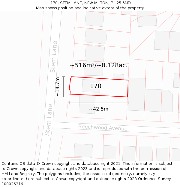 170, STEM LANE, NEW MILTON, BH25 5ND: Plot and title map