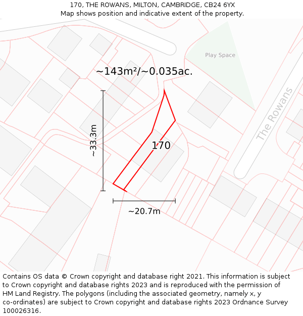 170, THE ROWANS, MILTON, CAMBRIDGE, CB24 6YX: Plot and title map