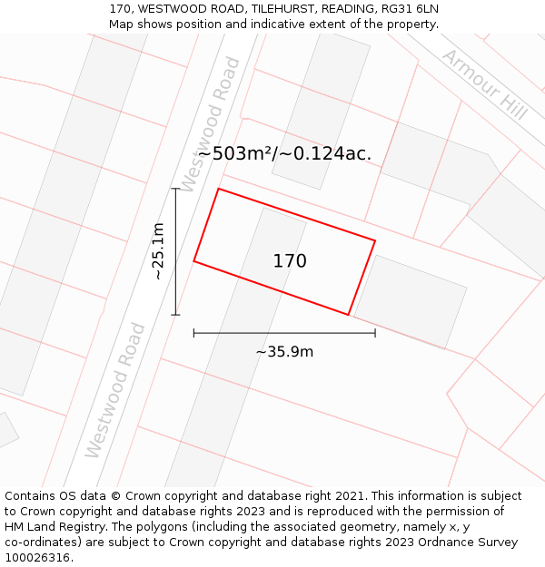 170, WESTWOOD ROAD, TILEHURST, READING, RG31 6LN: Plot and title map