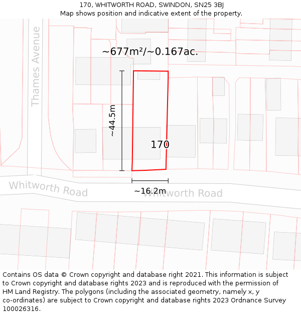 170, WHITWORTH ROAD, SWINDON, SN25 3BJ: Plot and title map