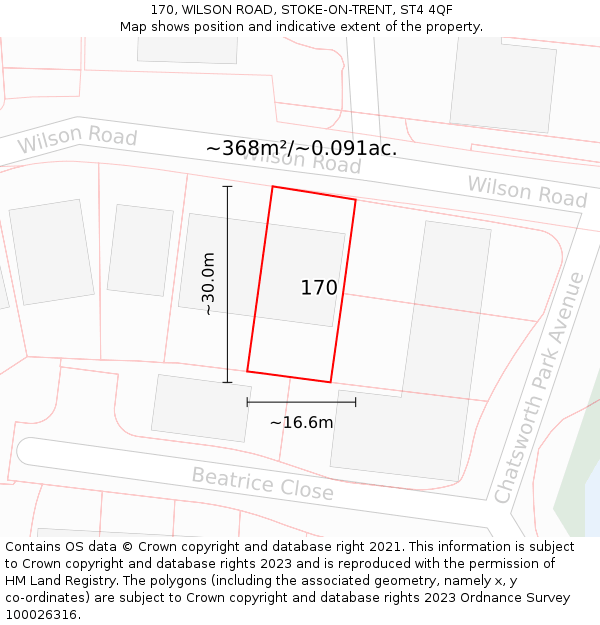 170, WILSON ROAD, STOKE-ON-TRENT, ST4 4QF: Plot and title map