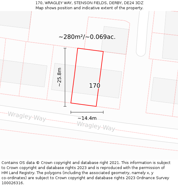 170, WRAGLEY WAY, STENSON FIELDS, DERBY, DE24 3DZ: Plot and title map