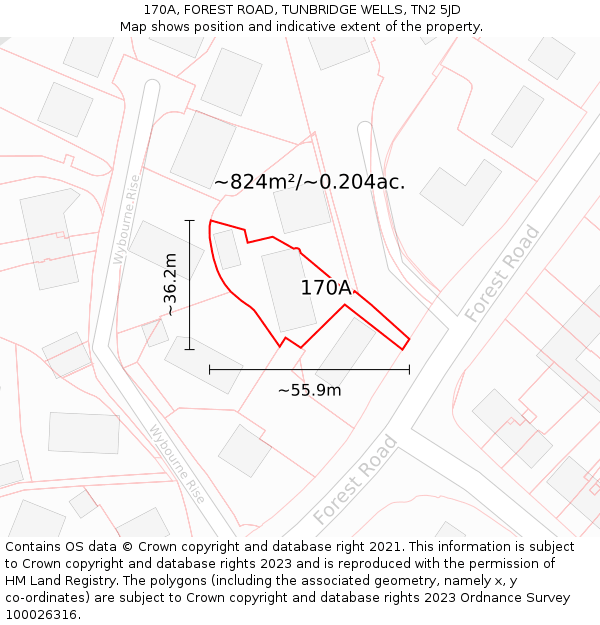 170A, FOREST ROAD, TUNBRIDGE WELLS, TN2 5JD: Plot and title map