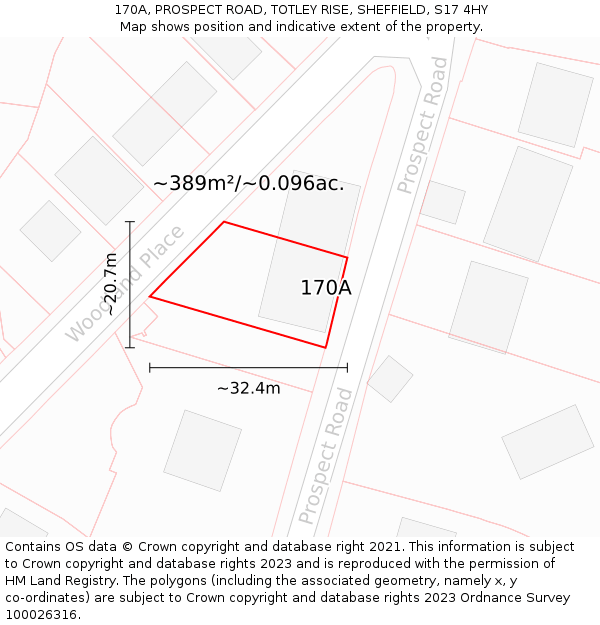 170A, PROSPECT ROAD, TOTLEY RISE, SHEFFIELD, S17 4HY: Plot and title map