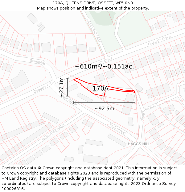 170A, QUEENS DRIVE, OSSETT, WF5 0NR: Plot and title map