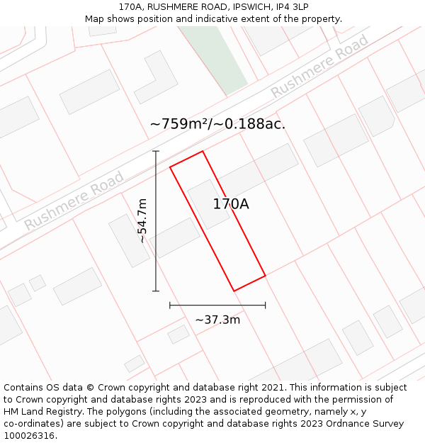 170A, RUSHMERE ROAD, IPSWICH, IP4 3LP: Plot and title map
