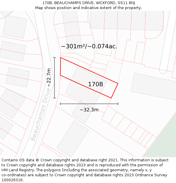 170B, BEAUCHAMPS DRIVE, WICKFORD, SS11 8NJ: Plot and title map