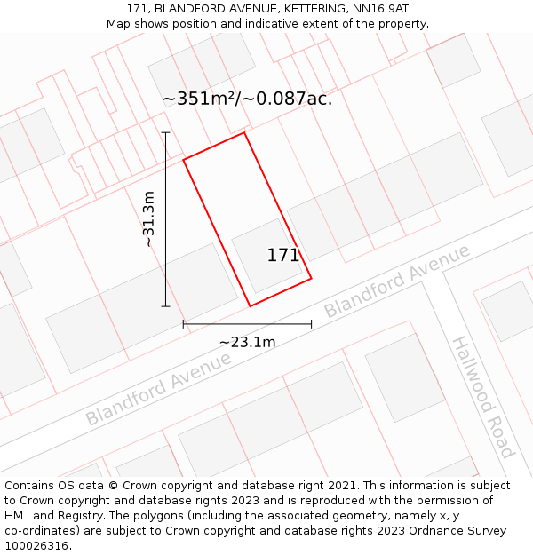 171, BLANDFORD AVENUE, KETTERING, NN16 9AT: Plot and title map
