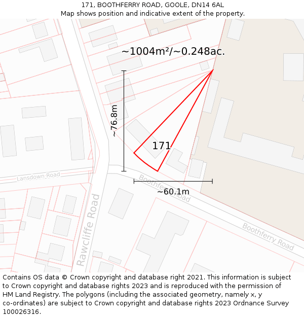 171, BOOTHFERRY ROAD, GOOLE, DN14 6AL: Plot and title map